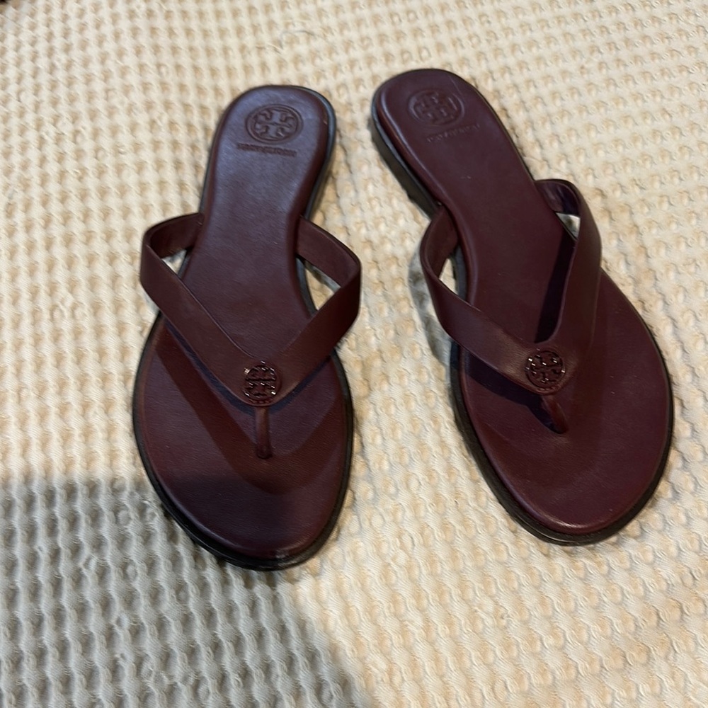 Tory Burch Dark Burgundy Leather Flip Flops